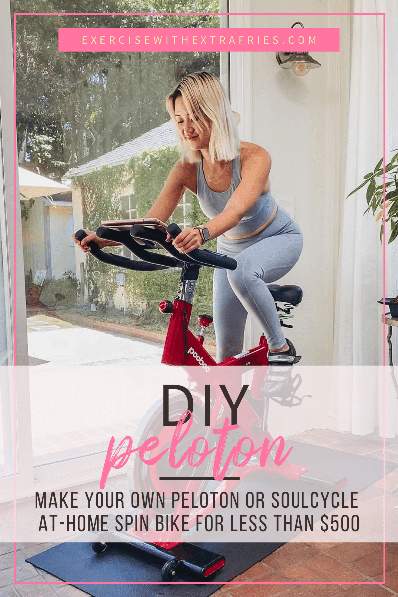 Girl on DIY Peloton indoor spin bike