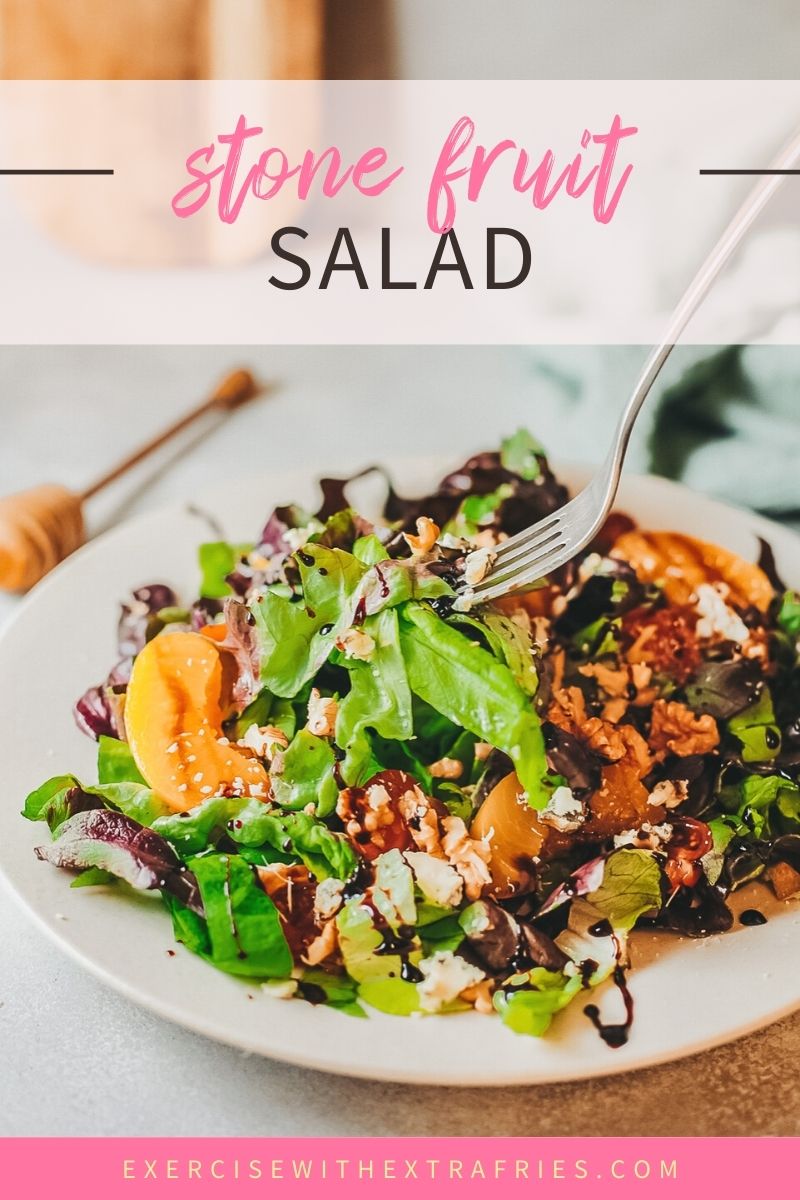 Summer stone fruit salad with peaches, lettuce, and balsamic honey dressing 